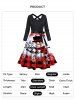 Christmas Cute Snowman Letter Plaid Print Bowknot Belted Long Sleeve Dress -  