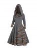 Tribal Stripe Graphic Panel Long Sleeve Knit Hooded Dress -  