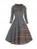 Tribal Stripe Graphic Panel Long Sleeve Knit Hooded Dress -  