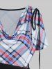Plaid Print Draped Cinched O Ring Self Belted A Line Mini Dress -  