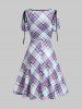 Plaid Print Draped Cinched O Ring Self Belted A Line Mini Dress -  