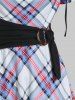 Plaid Print Draped Cinched O Ring Self Belted A Line Mini Dress -  