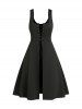 Plaid Print Off the Shoulder High Waisted Dress and Lace Up Solid Color Tank Dress Two Piece Set -  
