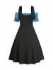 Plaid Print Off the Shoulder High Waisted Dress and Lace Up Solid Color Tank Dress Two Piece Set -  