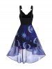 Robe Mi-Longue Haute Basse Vintage à Imprimé Lune Soleil à Taille Empire - Pourpre  XXL