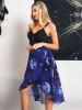 Robe Mi-Longue Haute Basse Vintage à Imprimé Lune Soleil à Taille Empire - Pourpre  XXL