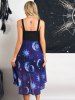 Vintage Sun Moon Print Empire Waist Mock Button Mesh High Low Midi Dress -  