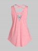 Peach Blossom Print Half Zipper Cross Cut Out Heathered Tank Top -  