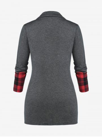 Plus Size Ruched Plaid Patchwork T-shirt