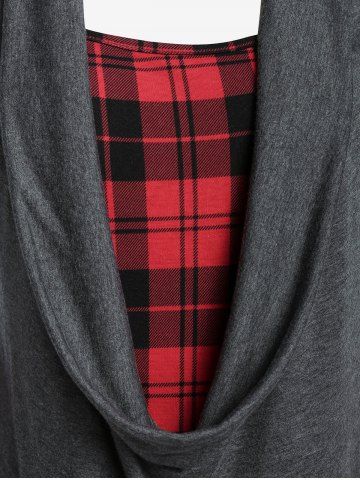 Plus Size Ruched Plaid Patchwork T-shirt