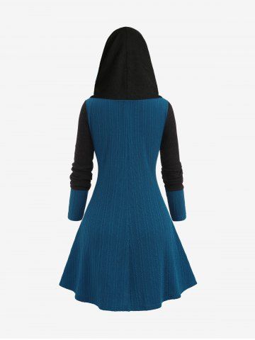 Plus Size Textured Buttons Asymmetrical Hooded Sweater