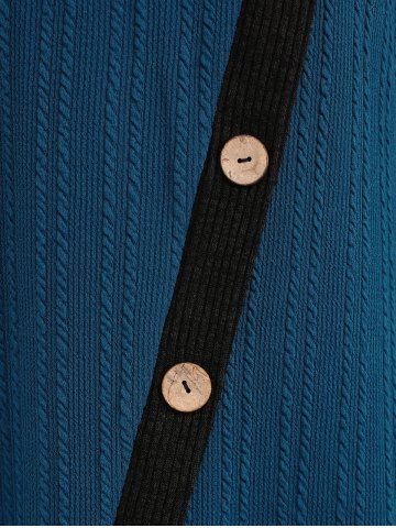 Plus Size Textured Buttons Asymmetrical Hooded Sweater