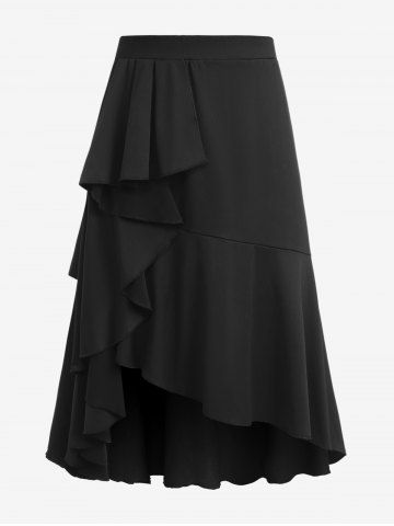 Plus Size Tulip Hem Ruffles Skirt - BLACK - M | US 10