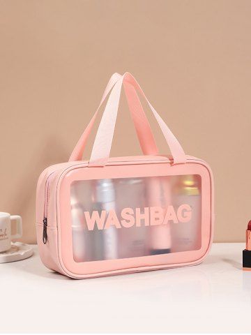 Women's Daily Travel Semi-sheer Clear Storage Makeup Cosmetic Toiletry Wash Bag - LIGHT PINK - L