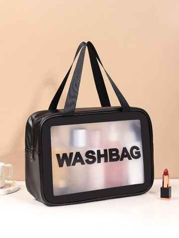 Women's Daily Travel Semi-sheer Clear Storage Makeup Cosmetic Toiletry Wash Bag - BLACK - L