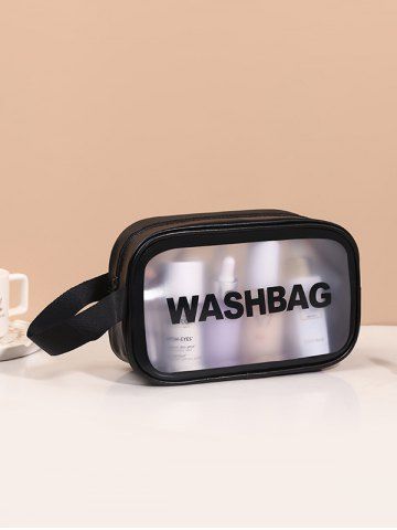 Women's Daily Travel Semi-sheer Clear Storage Makeup Cosmetic Toiletry Wash Bag - BLACK - S