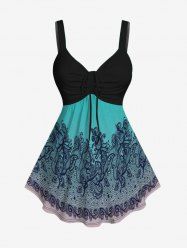Plus Size Floral Paisley Print Cinched Tank Top -  