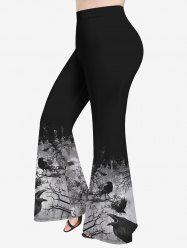 Plus Size Eagle Tree Branch Ink Painting Print Flare Pants -  
