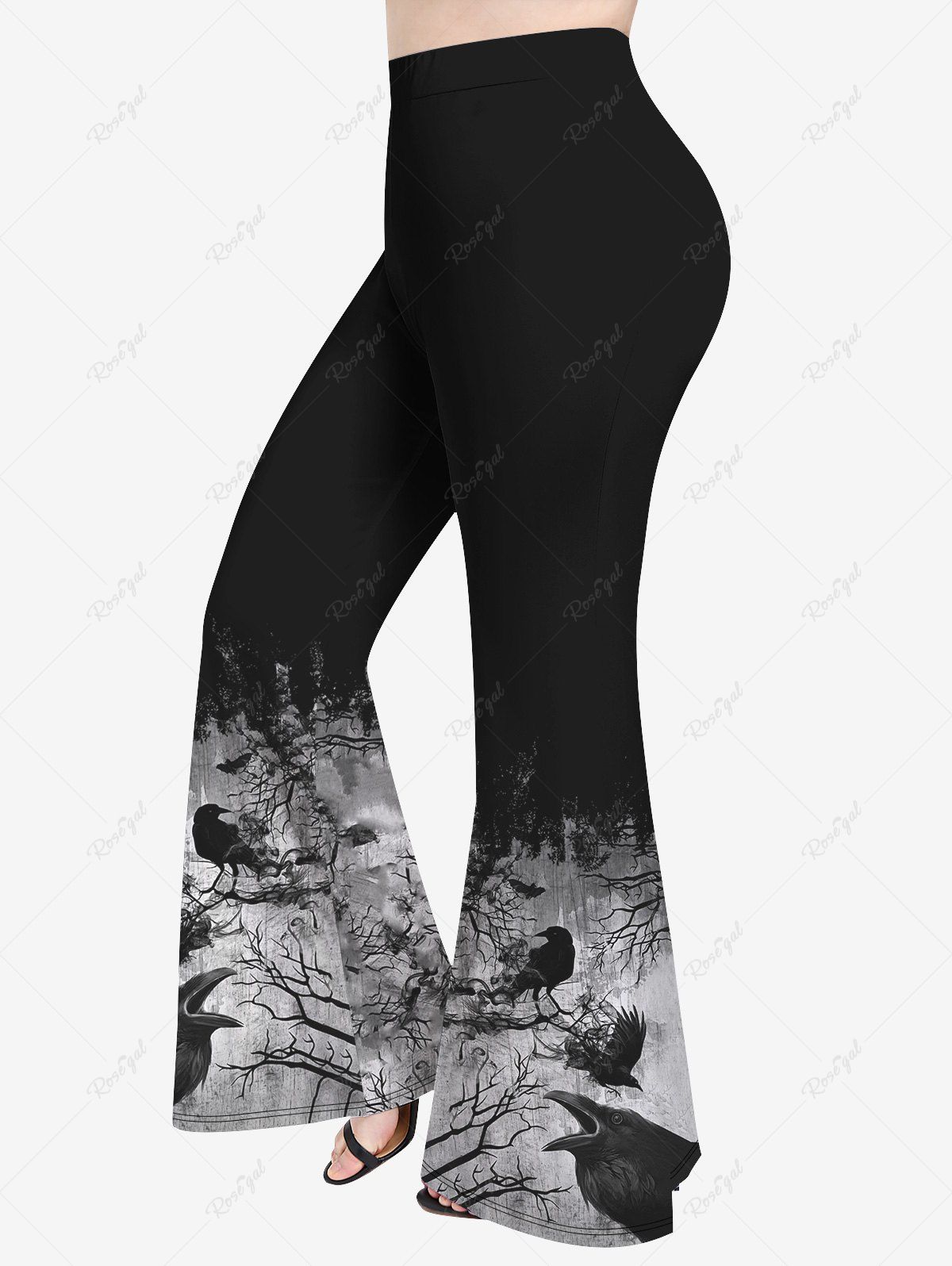 Sale Plus Size Eagle Tree Branch Ink Painting Print Flare Pants  