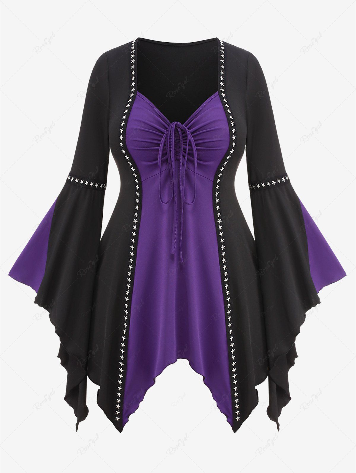 Outfits Plus Size Pentagram Cinched Butterfly Sleeves Handkerchief T-shirt  