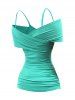 Cold Shoulder Plain Color Ruched Adjustable Spaghetti Strap Casual T Shirt -  