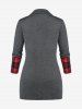 Plus Size Ruched Plaid Patchwork T-shirt -  