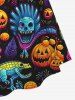 Gothic Colorful Skull Pumpkin Dinosaur Sailor Print Halloween Cinched Dress -  