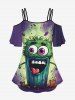 Gothic Cartoon Cute Face Cup Print Cold Shoulder T-shirt -  