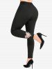 Plus Size Heart Shaped Faux Rhinestone Glitter Pockets Skinny Leggings -  