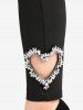 Plus Size Heart Shaped Faux Rhinestone Glitter Pockets Skinny Leggings -  