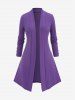 Plus Size Mock Buttons Sleeves Solid Color Collarless Open Front Cardigan -  