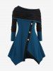 Plus Size Textured Buttons Asymmetrical Hooded Sweater - Bleu profond 2X | US 18-20