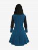 Plus Size Textured Buttons Asymmetrical Hooded Sweater - Bleu profond 4X | US 26-28