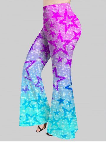 Plus Size Pentagram Glitter Sparkling Print Ombre Flare Pants - MULTI - 3X