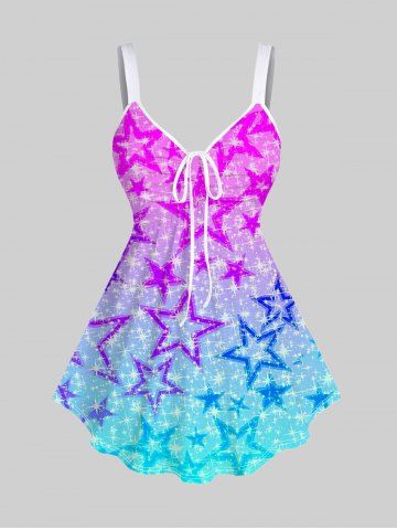 Plus Size Pentagram Glitter Sparkling Print Cinched Ombre Tank Top - MULTI - 3X