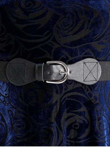 Plus Size Floral Figure Lace Trim Belted Velvet Dress