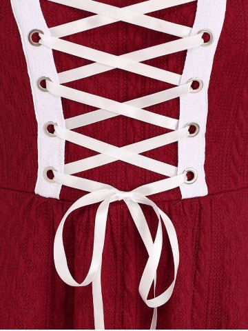 Plus Size Lace Up Fluff Collar Grommets Sweater Dress