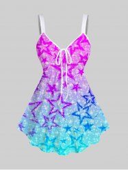 Plus Size Pentagram Glitter Sparkling Print Cinched Ombre Tank Top -  