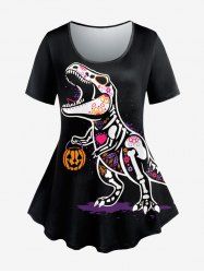 Plus Size Cartoon Dinosaur Skeleton Heart Pumpkin Print Halloween T-shirt -  