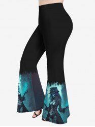 Pantalon Evasé D'Halloween Squelette Château et Squelette Imprimés de Grande Taille à Paillettes - Noir XS