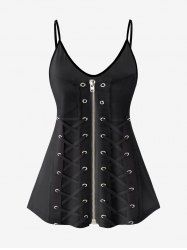 Plus Size Grommets Lace Up Zipper 3D Print Cami Top (Adjustable Shoulder Strap) -  