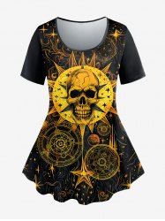 T-shirt Lettre Point de Soleil Brillant Imprimé Amovible à Manches Courtes - Noir 1X