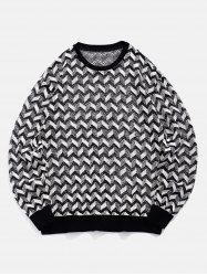 Men's Daily Zig Zag Stripes Openwork Design Pointelle Crew Neck Long Sleeve Knitwear -  