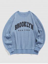 Men's Casual Letter BROOKLYN NEW YORK Graphic Printed Cable Knit Jacquard Textured Crew Neck Long Sleeve Sweater -  