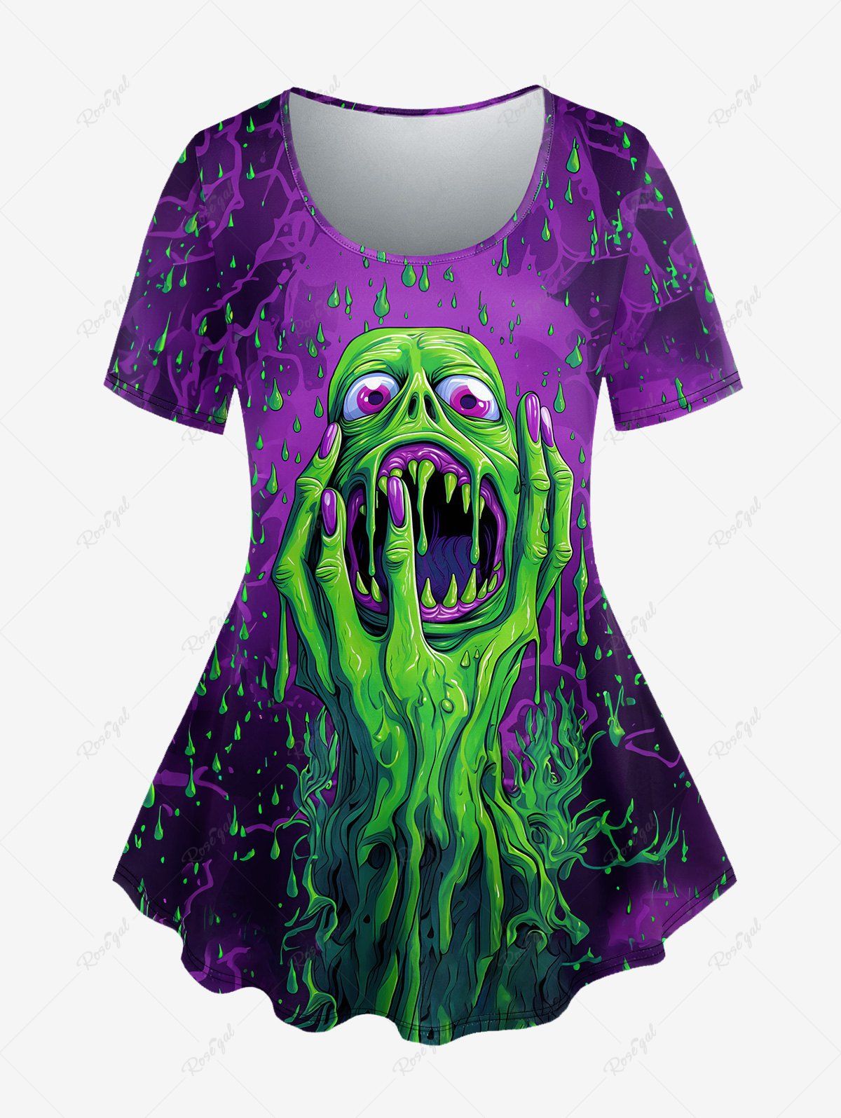 Hot Gothic Monster Palm Rainy Print Short Sleeves T-shirt  