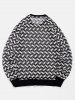 Men's Daily Zig Zag Stripes Openwork Design Pointelle Crew Neck Long Sleeve Knitwear -  