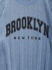 Men's Casual Letter BROOKLYN NEW YORK Graphic Printed Cable Knit Jacquard Textured Crew Neck Long Sleeve Sweater -  