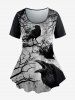 Halloween Costume Plus Size Eagle Tree Ink Painting Printed Short Sleeves T-shirt and Flare Pants Outfit -  