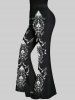Floral Lace Panel Print Cinched Tank Top And Flower Branch Tassel Print Flare Pants Gothic Outfit -  