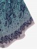 Floral Paisley Print Cinched Tank Top and Pockets Capri Leggings Plus Size Outfits -  